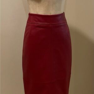 Hugo Boss Rich Dark Red Leather Pencil Skirt
